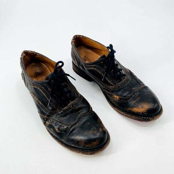 Bed Stu Black 10 Corsico Cobbler Series Leather Wingtip Shoes - Picture 2 of 7